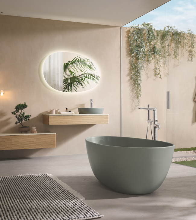 Natural badkamer met groen bad