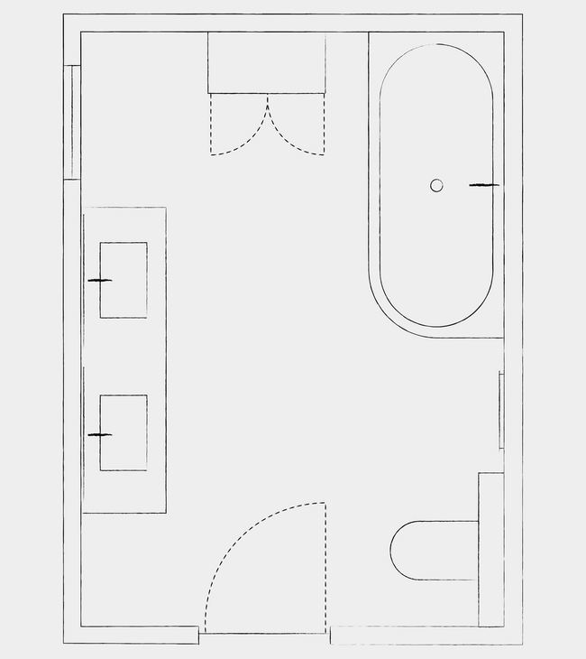 Badkamer 2,5 x 3,5m, Meubel Back to wall bad Toilet