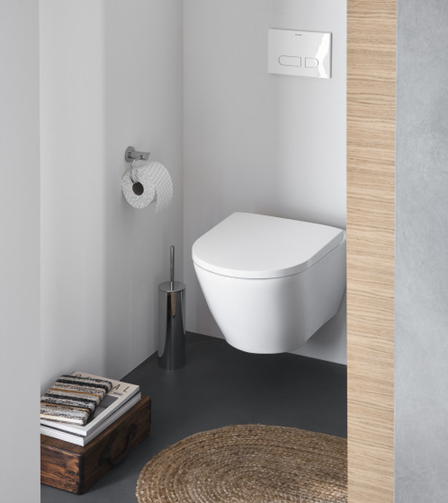 Gastentoilet in Naturalstijl met hangtoilet DNeo van Duravit