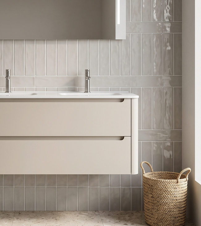 Badkamermeubel met afgeronde hoek in beige