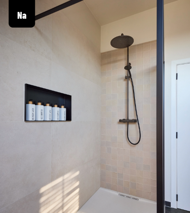 Badkamerrenovatie, douche na de verbouwing